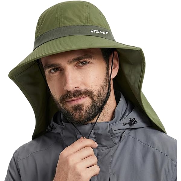 ●3-DEEP Sun Protection Zone Unisex Booney Sun Hat (Khaki with Olive Trim